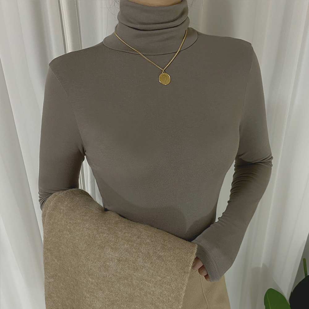 1+1 여성 목 폴라티 얇은 이너 텐셀 <b>슬림</b>