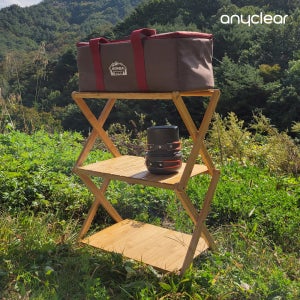 애니클리어 캠핑용 우드쉘프 접이식 테이블 감성 원목 3단 다용도 선반 주방수납장 신발장