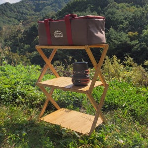 애니클리어 캠핑용 우드쉘프 접이식 테이블 감성 원목 3단 다용도 선반 주방수납장 신발장