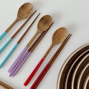 더륜 파스텔 나무수저세트 6종 신혼부부 옻칠 숟가락 젓가락 고급 우드