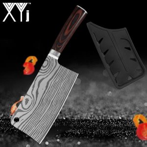 XYj 중국어 Cleaver 칼 7cr17 스테인레스 스틸 도마 칼 가제트 도구 선물 칼 커버 다마스커스 정맥 주방 나이프