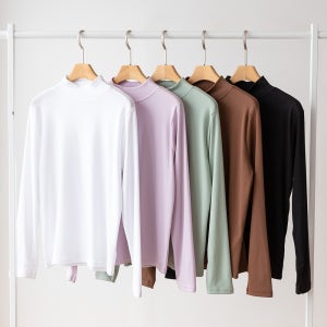 [자체제작]빅사이즈 베이직 스판 시스루 텐셀 울 기모 피치 반목 목 폴라티 터틀넥