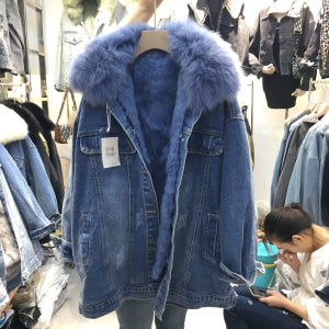 2020FW 신상 루즈핏 리얼 토끼털 탈부착 데님 청자켓