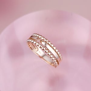 14K 18K 볼 심플 스틱 세 줄 레이어드 반지