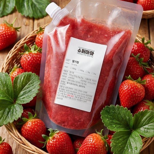 슈퍼마마 딸기청 파우치 2kg 카페 수제청 과일청