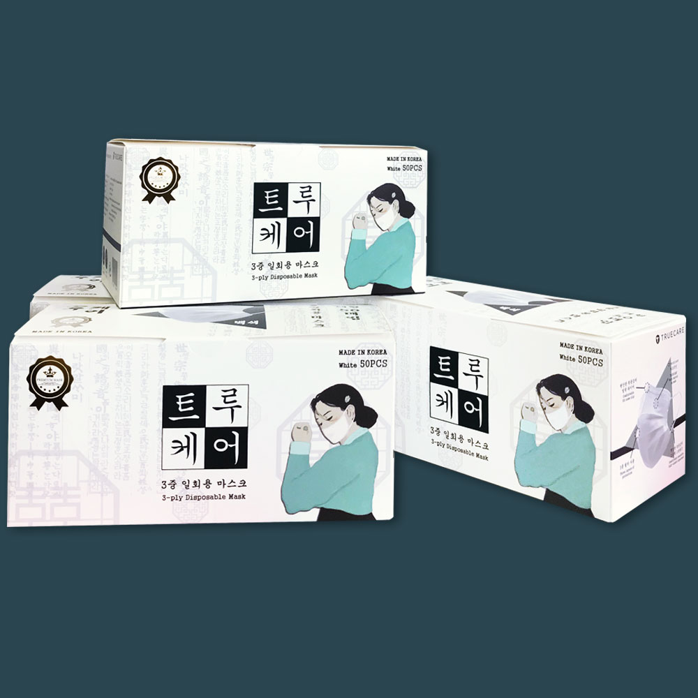 <b>트루</b>케어 3중구조 일회용 마스크 공장 50매 미세먼지 <b>코로나</b>19 차단