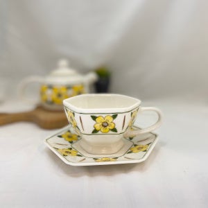 옐로우 레트로 도자기 핸드페인팅 1인 찻잔세트