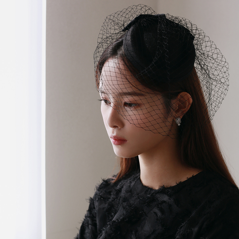 이사벨라 리본 페이스 베일 VLB0071 셀프웨딩촬영 블랙 검정 면사포 모자 헤어 악세사리