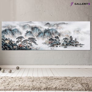 아침 산그림 배산임수 한국화 거실 안방 풍수 집들이 개업 선물 이른아침풍경중형