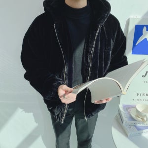 입어줘 남자 오버핏 헤비 프리미엄 밍크 퍼 후리스 후드자켓