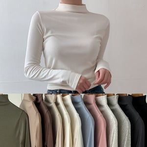 자체제작 여성 목티 반목 반폴라티 기모 이너 기본 스판 목폴라티