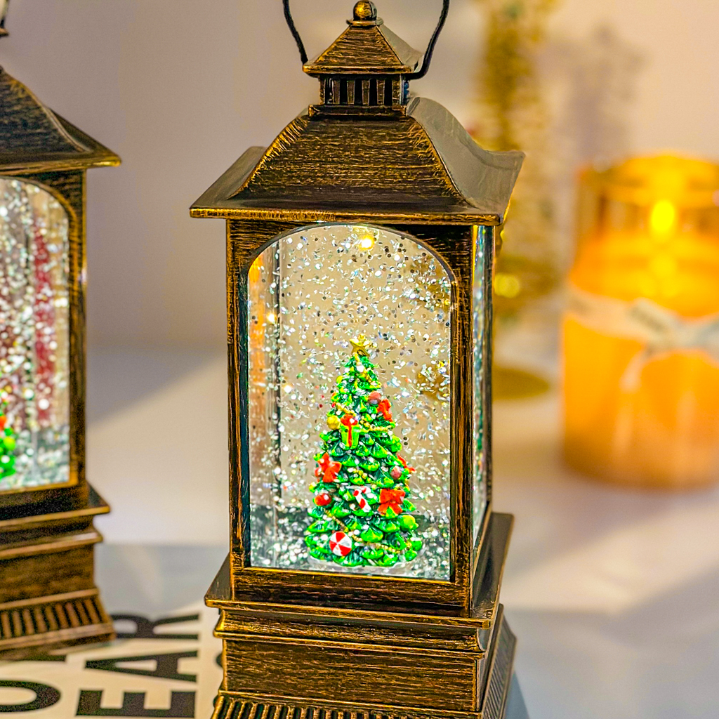 [2025년] 크리스마스 오르골 자동 스노우볼 <b>선물</b> 소품 LED 스퀘어랜턴 트리
