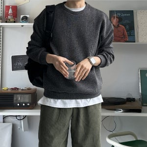 남자 니트 기모 골지 오버핏 니트 맨투맨 남자 스웨터