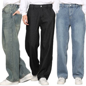 겨울남자 남성기모바지 와이드 일자 슬림 스판 빅사이즈 블랙진 밴딩 융기모청바지