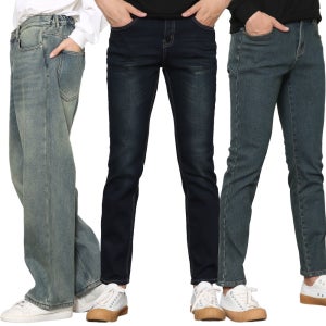 겨울남자 남성기모바지 와이드 일자 슬림 스판 빅사이즈 블랙진 밴딩 융기모청바지