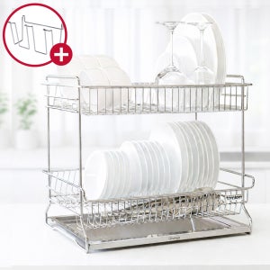 스텐 식기건조대 프리미엄 1단 2단 국산 7T 304 접시 그릇 정리대 다용도걸이 포함