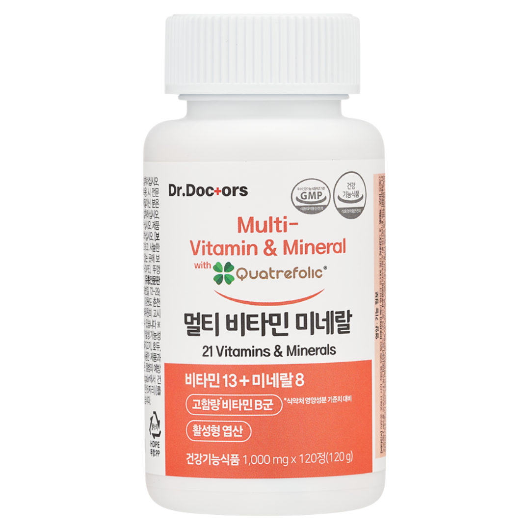 <b>닥터닥터스</b> 멀티비타민 <b>미네랄</b> 활성형 엽산 고함량 비타민B군 120정, 1개