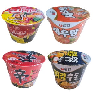 컵라면 진라면 매운맛 새우탕 신라면 튀김우동 큰사발 12개 세트