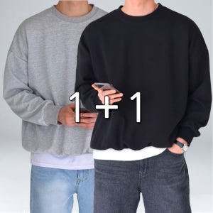 1+1 남자 맨투맨 오버핏 커플 무지 기모 티셔츠 여자 빅사이즈 긴팔티 남녀공용