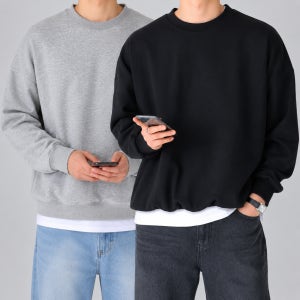 1+1 남자맨투맨 오버핏 무지 빅사이즈 커플 남녀공용 티셔츠
