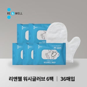 5+1 리앤웰 워시글러브 물없이 사용하는 클렌징 세척장갑 6팩 36매 목욕 환자용