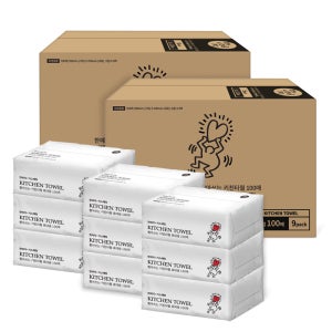 한예지 키스해링 천연펄프 뽑아쓰는 키친타올 휴대용 총100매 18팩