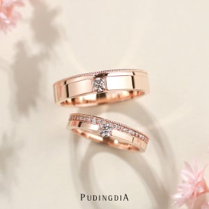 (오베르 유광) 천연 1부 다이아몬드 웨딩밴드 결혼반지 깔끔한 디자인 남녀 세트