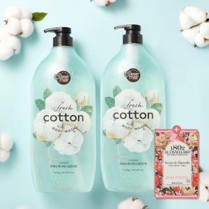 샤워메이트 프레시 바디워시 1.2kg X2개 클린 코튼향+로즈 피오니 아로마 비누 100g