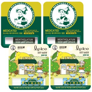 멘소래담 립밤 메디케이티드 x 2개 + 립아이스 레몬 SPF 15 x 2개 맨소래담 립케어