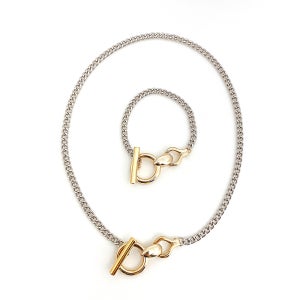 14K 토글 투톤 길이조절 체인 목걸이 팔찌 세트 101265 201094