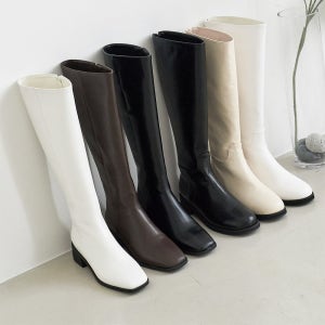 통 종아리 넓은 하비 부츠 가죽 스판 화이트 통부츠 롱부츠