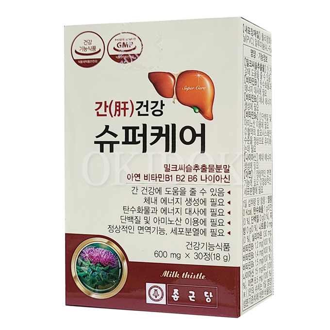 종근당건강 <b>간건강 슈퍼케어</b> 600mg x 30정 밀크씨슬 아연 비타민B1 B2
