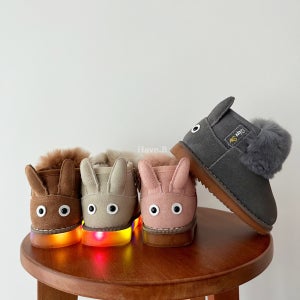 140-180 유아 키즈 토끼 LED 반짝이 방한 래빗 겨울 털 기모 양털 부츠 여아 남아
