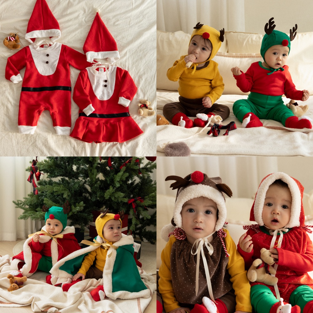 아기크리스마스옷 신생아 영 유아 산타룩 베이비 갓난 돌 아기옷 바디슈트 우주복 방한복