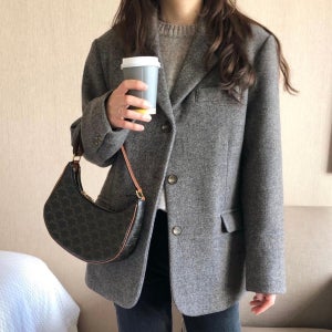 가을 겨울 두꺼운 본딩안감 울 90 헤링본 자켓 브라운