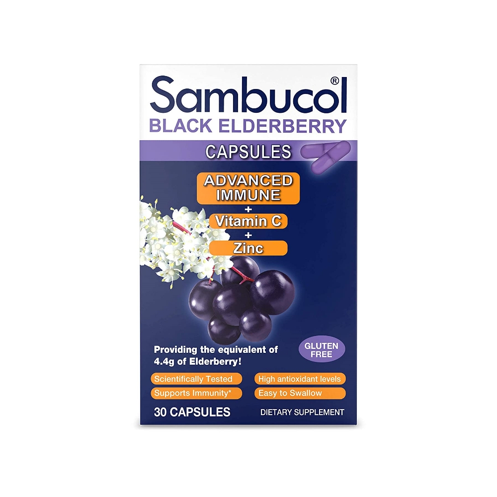 Sambucol Black Elderberry 30 Capsules 삼부콜 <b>블랙 엘더베리 어드밴스드 이뮨</b> 면역력 미국 30정