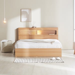 파로마 레아 LED 조명 모던디자인 수납침대 퀸 Q 프레임 오크