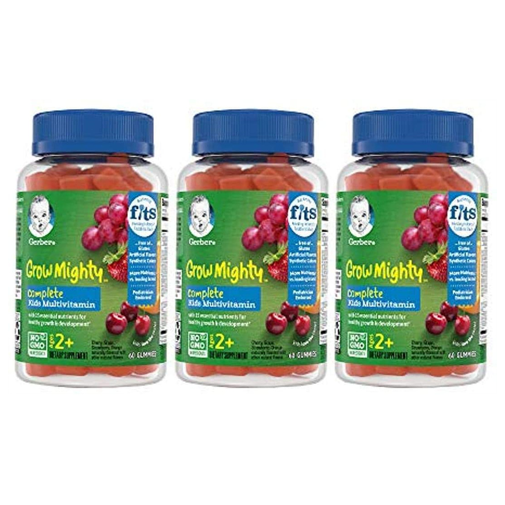 Gerber - 거버 <b>그로우 마이티</b> <b>키즈</b> <b>어린이</b> 만2세 이상 <b>멀티비타민</b> 60구미 3팩