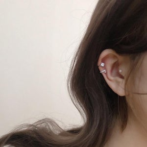 사각 큐빅 두줄 포인트 링 귀찌 이어커프 귀 안뚫는 귀걸이 2컬러