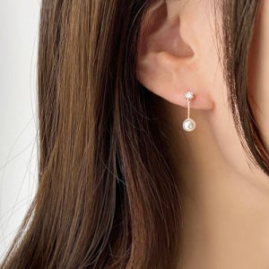 (무배/실버925) 큐빅 스틱 스왈 진주 드롭귀걸이