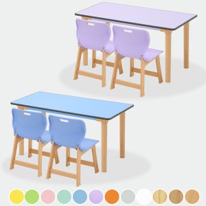 우레탄 책상 의자 2인 세트 학원 학교 돌봄 교실 초등 학생 공부방 책걸상