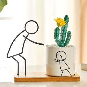 인테리어 다육이 꽃 도자기 화분 받침대 아빠와 딸 장식화분