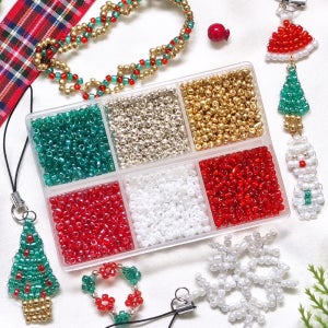 비즈 공예 재료 세트 팔찌 만들기 반지 목걸이 크리스마스 레드