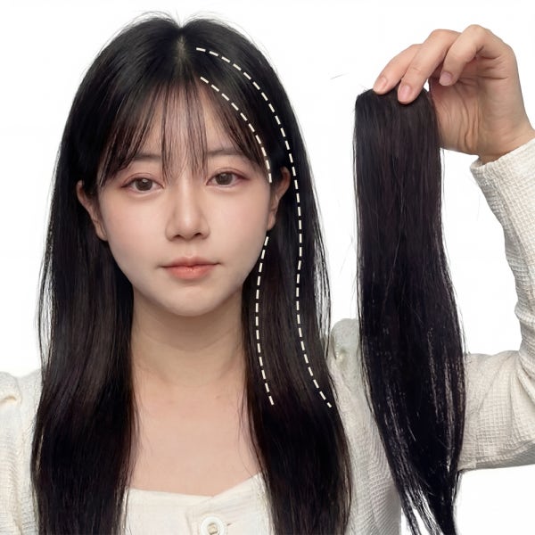100%인모 헤어피스 붙임머리 똑딱이 옆머리 부분가발 인모앞머리가발 긴머리 35cm 2P