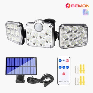 138 LED 3방향 태양광 충전 센서등 자동감지 정원등 각도조절 벽등