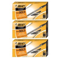 BIC 크리스탈 엑스트라 볼드 24개입 3팩 1.6mm 블랙 BIC Cristal Xtra Bold Ballpoint Pen, Bold Point (1.6mm), Black