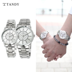 [TANDY] 탠디 시그니쳐 럭셔리 커플 메탈 손목시계(오스트리아 스톤 식입) T-3915 실버 남여세트