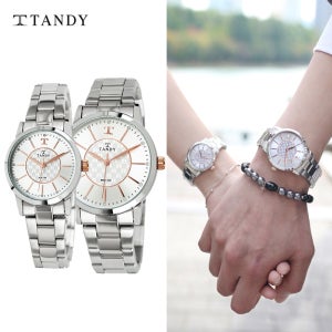 [TANDY] 탠디 시그니쳐 럭셔리 커플 메탈 손목시계(오스트리아 스톤 식입) T-3915 로즈골드 남여세트