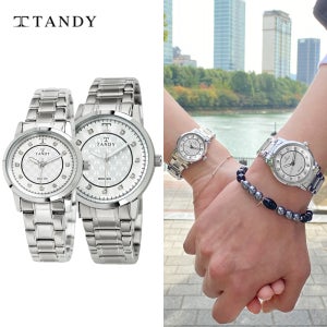 [TANDY] 탠디 시그니쳐 럭셔리 커플 메탈 손목시계(오스트리아 스톤 식입) T-3914 실버 남여세트