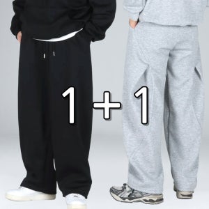 1+1 남자 와이드팬츠 트레이닝 바지 커브드 절개 밴딩 바지